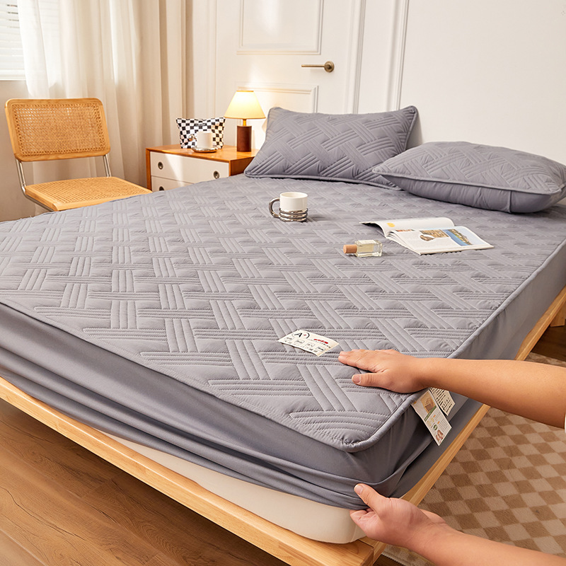 Customizable fitted sheet, Japanese style quilted mattress protector, skin-friendly all-inclusive bed cover, dust-proof and non-slip solid color fitted sheet wholesale
