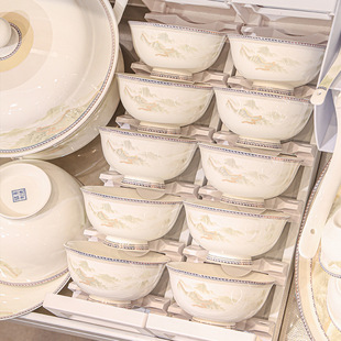 2024 New Jingdezhen Ceramic Bowls and Dish Tableware Move to New Residence Ceramic Bowls and Dish Chopsticks Chinese Style Light Luxury Bowls and Utensils Combination