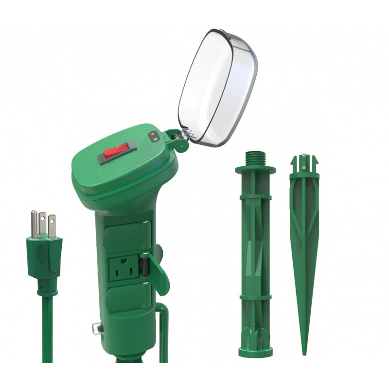 电源线工厂6个户外季节性插座-LED指示灯和开关的电源线地插座