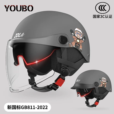 Motosiklet kaskı (dəbilqə) — light half helmet ear protection - gray-double-mirror-winter-removable-ear-protection-3c-certification-paint