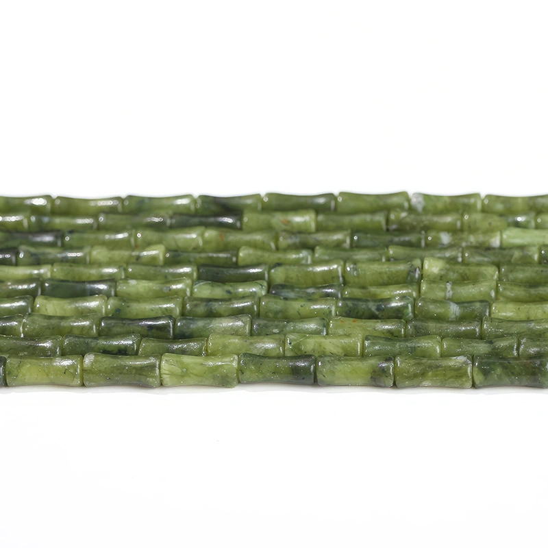 Bamboo Tube Beads, Natural Southern Jade 5×12 mm — ~31 pcs Strand, Organic Jewelry Beads