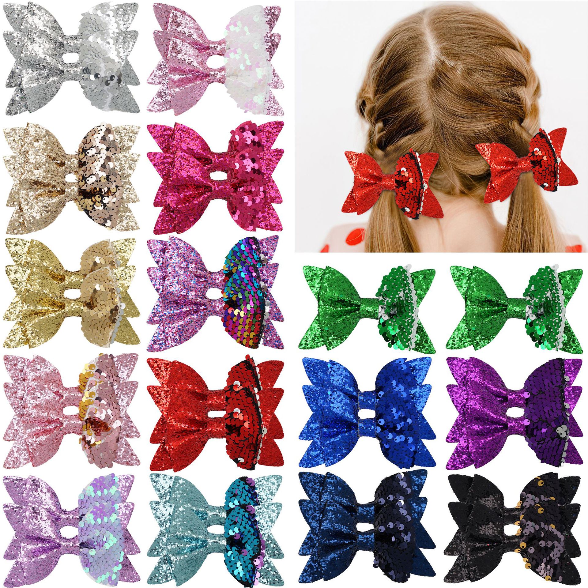 Princess Simple Style Bow Knot Sequin Cloth Handmade Hair Clip display picture 2