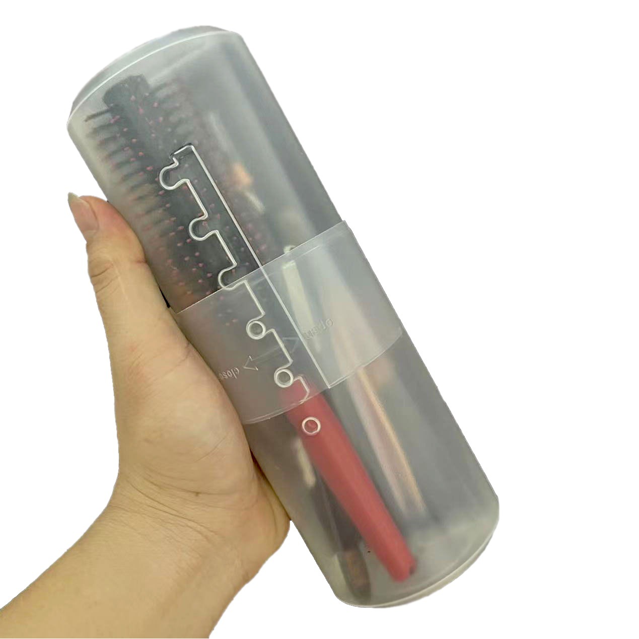 Cepillo de escritorio ajustable simple cepillo de polvo cubierto cepillo de maquillaje cubo pluma peine almacenamiento cubo telescópico portátil con tapa