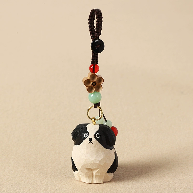 Handmade Wood Carving Keychain Pendant, Cute Dog & Fortune Designs, Birthday Gift, 10 g