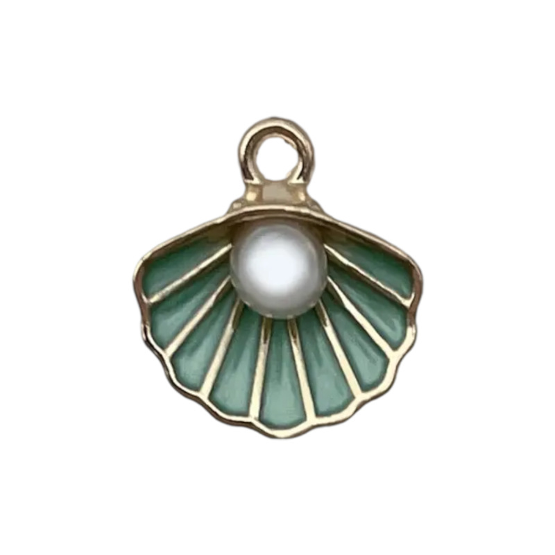 1 gota verde claro aceite de aleación de zinc perla marina con ABS concha 16x15mm-0.85g-23197