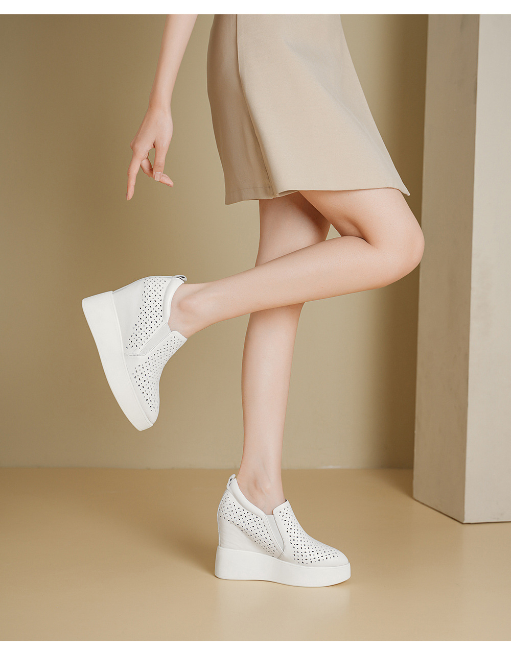 Giày sneaker nữ đế dày tăng chiều cao 12cm, form lười thoáng khí, phong cách trẻ trung — màu đen, màu trắng chi tiết 8