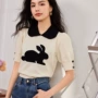 娃娃领少女短袖泡泡袖针织衫