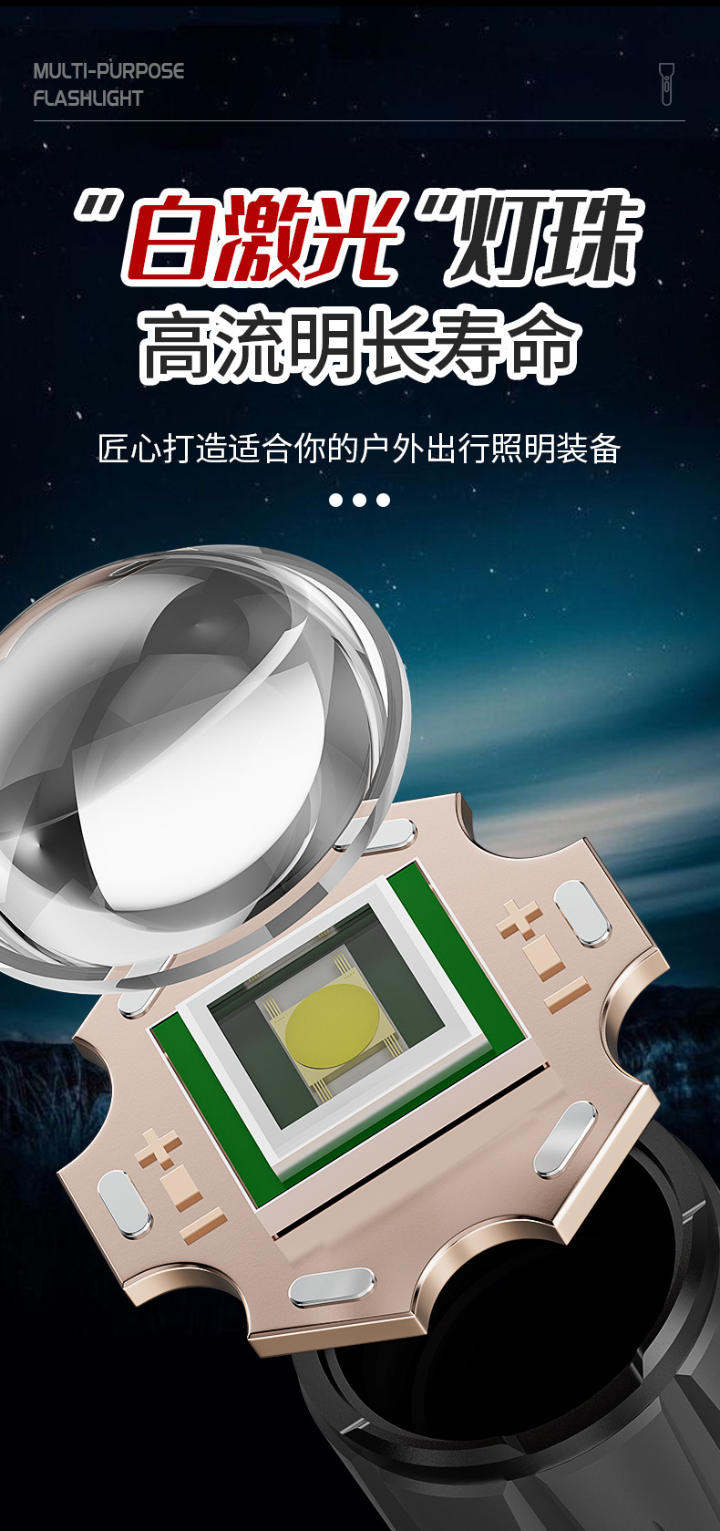 Outdoor fishing and scorpion hunting portable handheld lamp, ultra-bright long-life zoomable UV flashlight