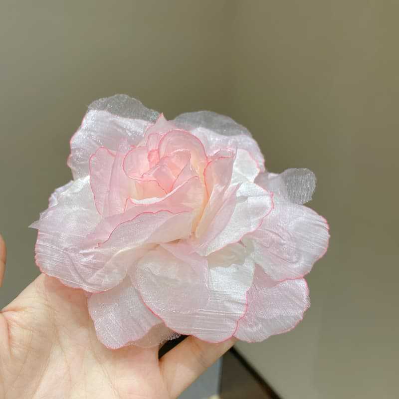 大号超仙玫瑰花边夹渐变色立体绢纱布艺花朵发夹氛围感海边旅出片|undefined