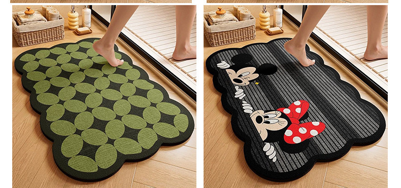 Cute cartoon diatomite floor mat for bathroom and toilet, water-absorbent and non-slip, suitable for kitchen and living room, dirt-resistant and durable