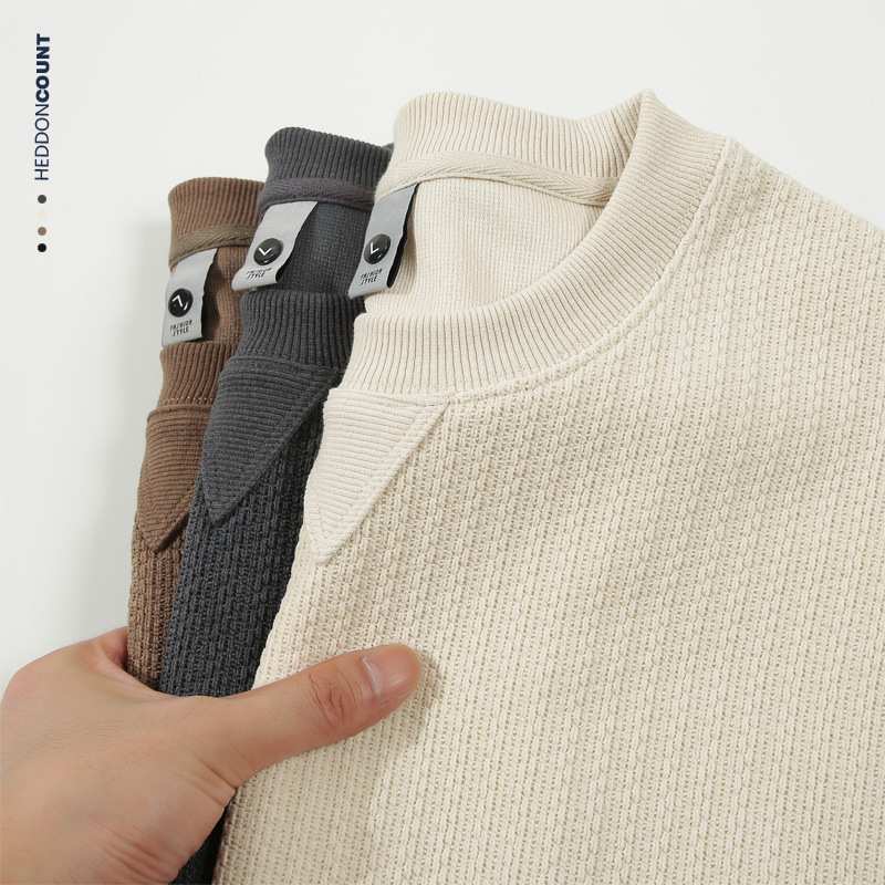 Men's Jacquard Patchwork Crewneck Sweatshirt - Relaxed Fit Textured Design Casual Long Sleeve Top For Urban Retro Style_voghion.com