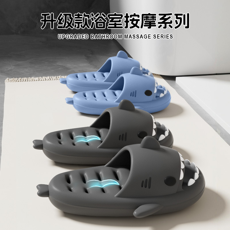 Pantuflas de baño con diseño de tiburón para adultos y parejas, antideslizantes, con drenaje de agua, modernas, divertidas, para interiores, con suela gruesa.