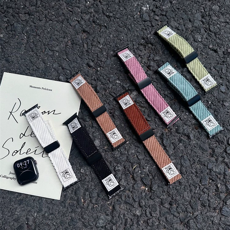 Осенне-зимний вельветовый ремешок с мультяшным щенком для iWatch9, подходит для Apple Watch 8/7/6/Series и S10