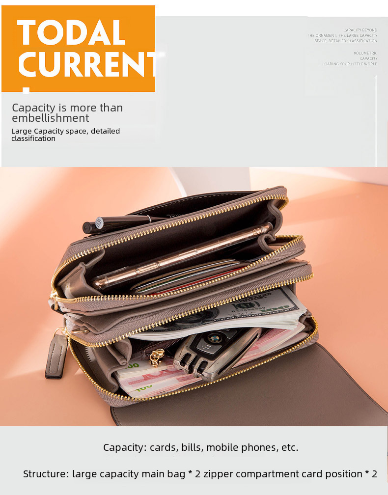 Nei Moud Portemonnaie Damen Koreanesch Stil Multi-Kaart Handtasche Grouss Kapazitéit Casual Schëllertasche Handytasche Grousshandel_voghion.com