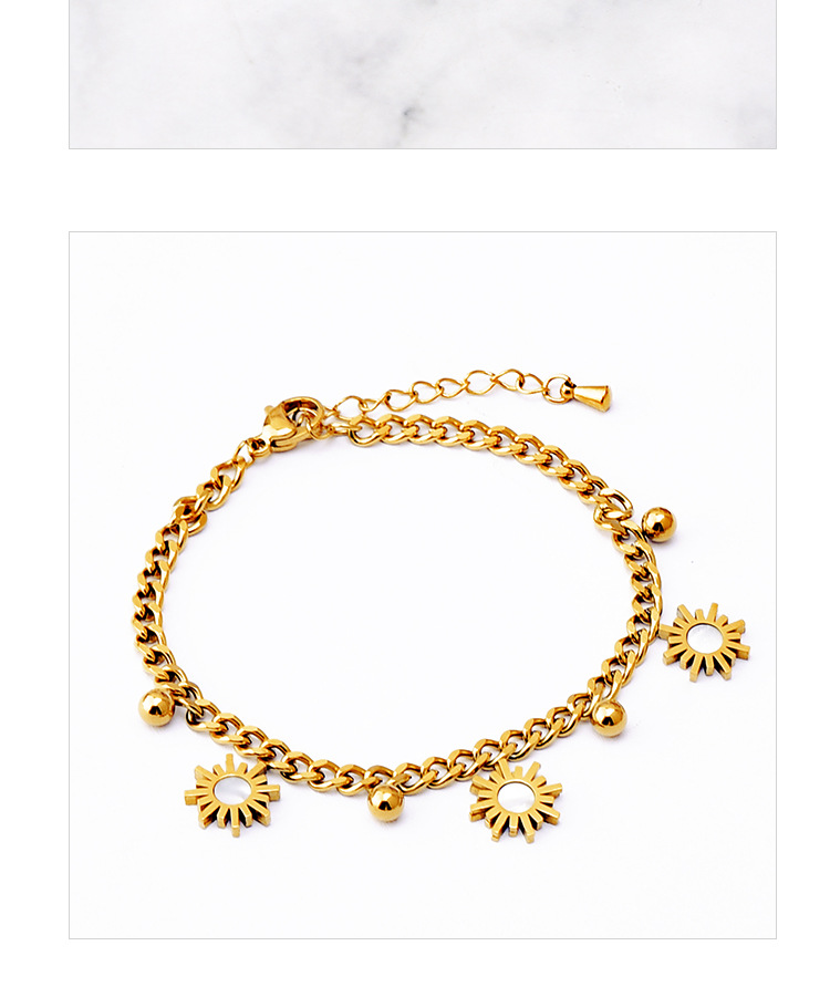 Daily Occasion 304 Stainless Steel Material Sun Pattern Women'S Gender Fashion Sun 304 Stainless Steel 18K Gold Plated Shell Stainless Steel Bracelets In Bulk