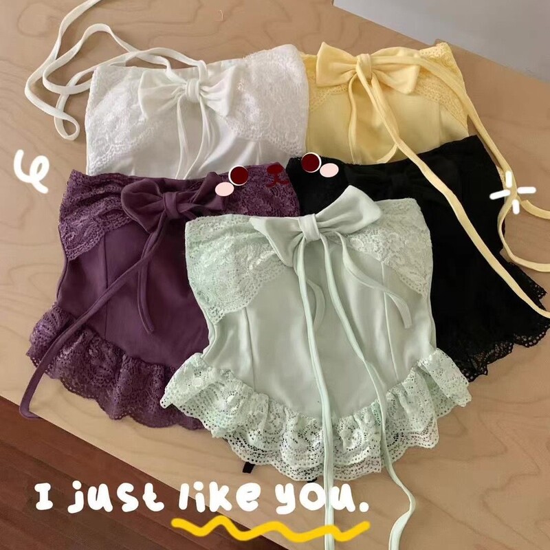 Hot Girl Bow Lace Halterneck Camisole Women's Padded Beautiful Back Tube Top Slimming Look Backless Top