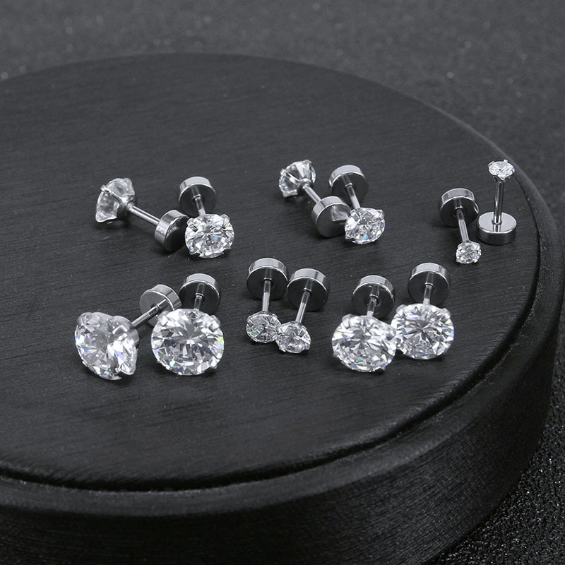 Gem Flower Rod Stud Earrings for Women - 316L Surgical Steel Screw Back Earrings Set detail image 10