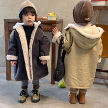 儿童棉服加绒加厚男童棉衣中长款女童风衣冬装2022新款小宝宝外套