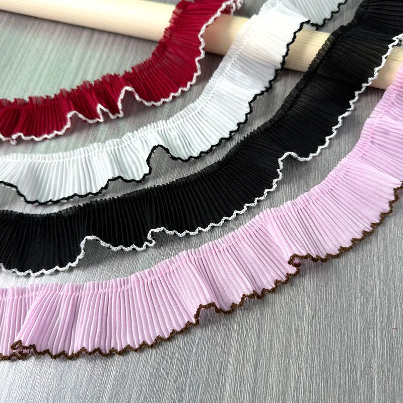 3cm Burgundy Pink Gray Chiffon Pleated Dog-Tooth Lace Trim Accessories for Clothing, Doll Dresses, Pet Clothing Decoration