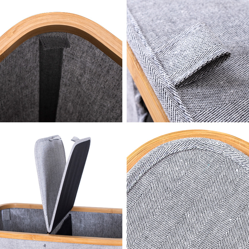 Cesta de ropa sucia portátil de bambú anillo casero cesto de ropa sucia tela oxford cesto de ropa impermeable caja de almacenamiento de ropa plegable