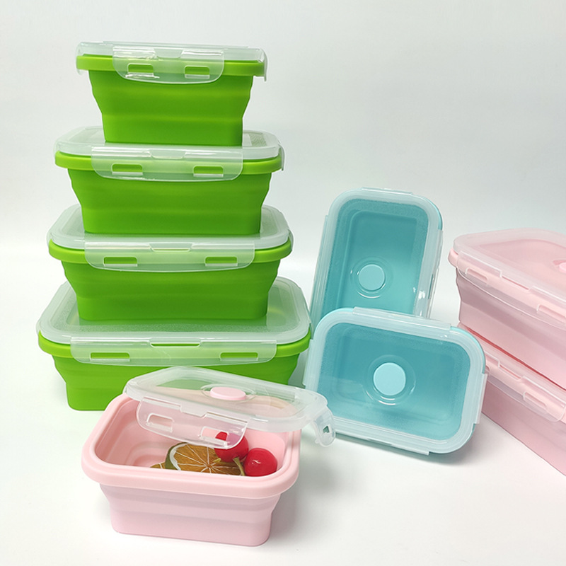 Gran cantidad de productos de calidad alimenticia portátiles de silicona rectangular plegable en la fábrica de Shenzhen se pueden calentar en microondas