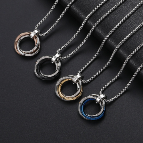 Simple titanium steel ring pendant necklace men's hip-hop personality interlocking sweater chain accessories trendy jewelry