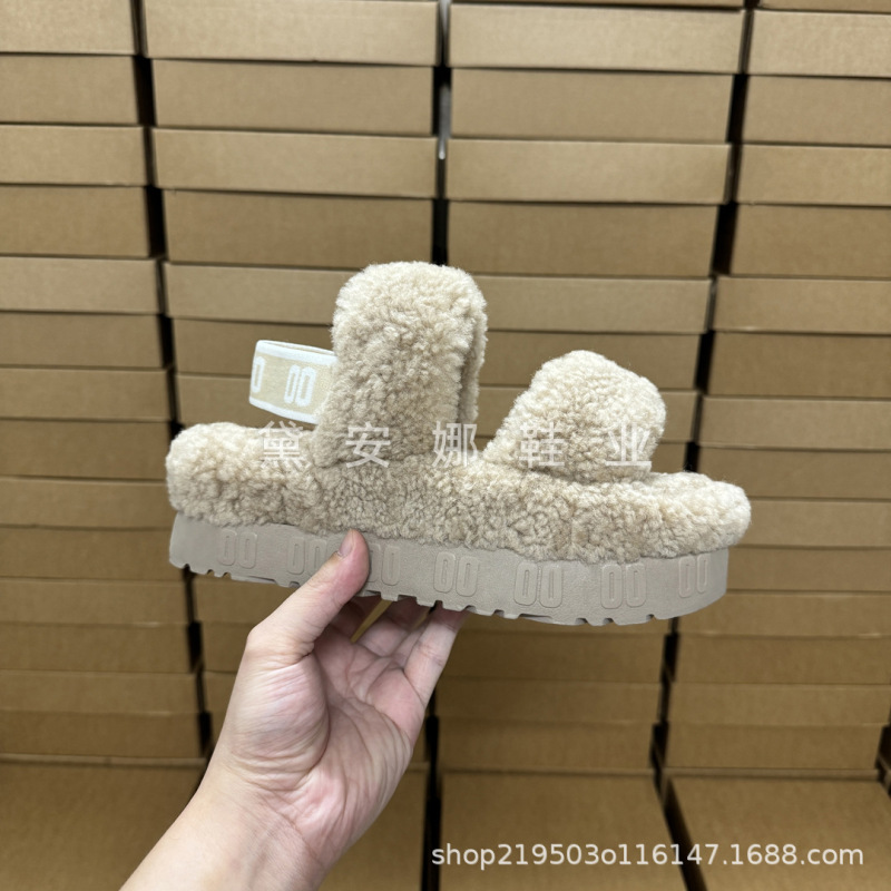 2026 New Model Height-Increasing Thick-Soled Wool Slippers from Sangpo Village, Henan - Teddy Two-Strap Outdoor Platform Slippers