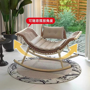 Outdoor Rocking Chair Lounge Chair Adult Home Living Room Lazy Sofa Chair Balcony Single Rattan Chair Courtyard Retro Rocking Chair