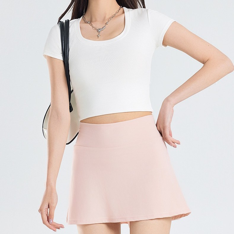 Cross-border tennis skirt, new spring-summer high-waisted slimming faux two-piece skirt-pants for women, with inner pockets, sports and fitness wear, yoga