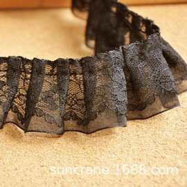 diy服装头饰人字拖辅料4cm宽白/黑/粉色双层工字褶皱雪纱蕾丝花边