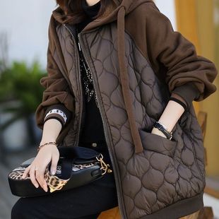 European Station Large Size New Hooded Splicing down Jacket Thick Outwear Cotton Jacket Fashion Large Size Loose Fashionable Women's Clothing