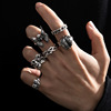 Heavy metal dark wind trend hip -hop rings Male retro old bat skull snake rings ring set