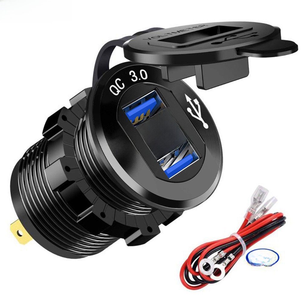 Kewei Ge Car Charger Motorcycle Modification Metal QC3.0 Blue USB 12-24V Vehicle Smart Fast Charger