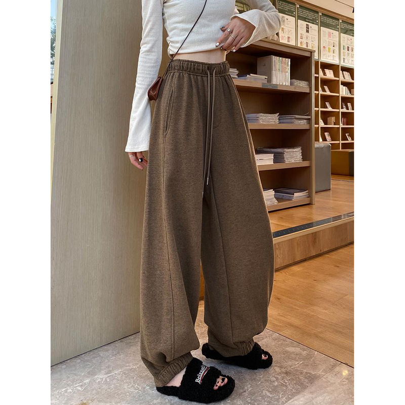 2610 #   Coffee-Colored Retro Wide-Leg Pants, New Style Dad Sweatpants, High-End Slimming Straight-Leg Banana Pants