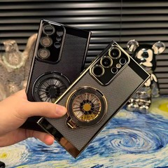 サムスンs 25ultra携帯ケースの超薄型電気めっきハニカム放熱s 24plusジャイロスタンドs 21を適用します。
