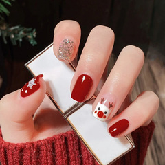 Gold Flashing Christmas Cartoon Deer Nail Art, Wearable Nail Stickers, Removable, Fresh and Gentle Style Fake Nail Stickers, Wholesale