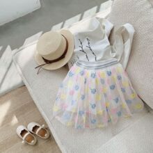 包邮夏款清仓特价 20151卡通重工刺绣网纱半裙女童网纱短裙