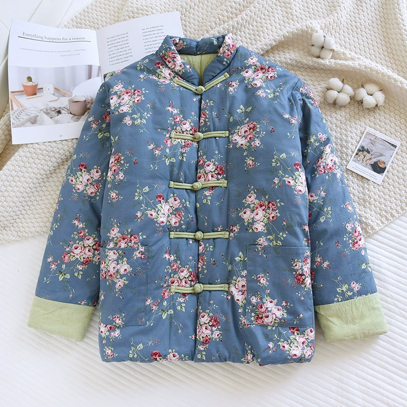 04 хлопок китайский стиль пуговицы хлопчатобумажная куртка женский китайский стиль ретро хлопчатобумажная одежда