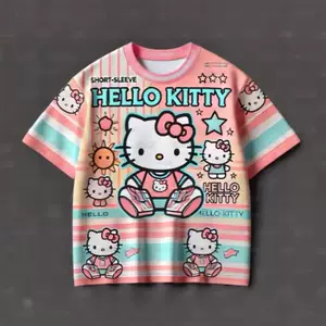 เสื้อยืด Sanrio รุ่นใหม่ พิมพ์ลาย 3D ลาย Hello Kitty คอรอบ เสื้อแขนสั้นแนวลำลอง กีฬา สำหรับฤดูร้อน