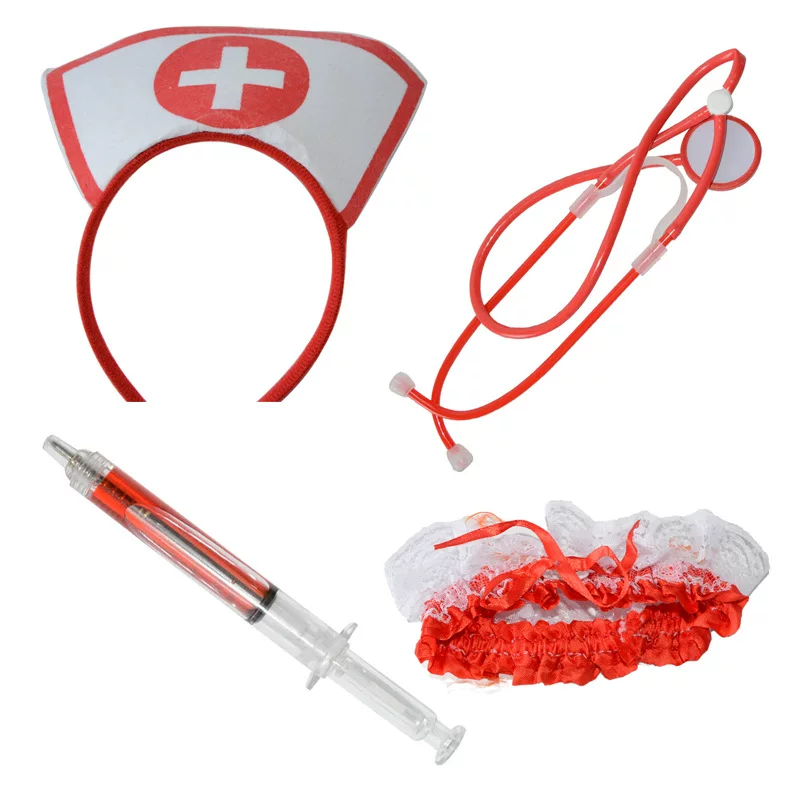 Nurse uniform, syringe, headband, stethoscope, cosplay