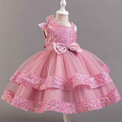 Children's ruffled dress skirt for girls, sequin cake princess dress, tulle baby party dress, summer