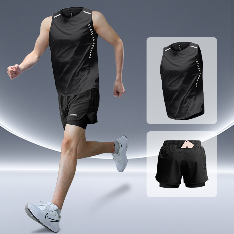 Sports set, silk quick dry summer T-shirt, shorts for training for gym, body-friendly equipment, for running 4