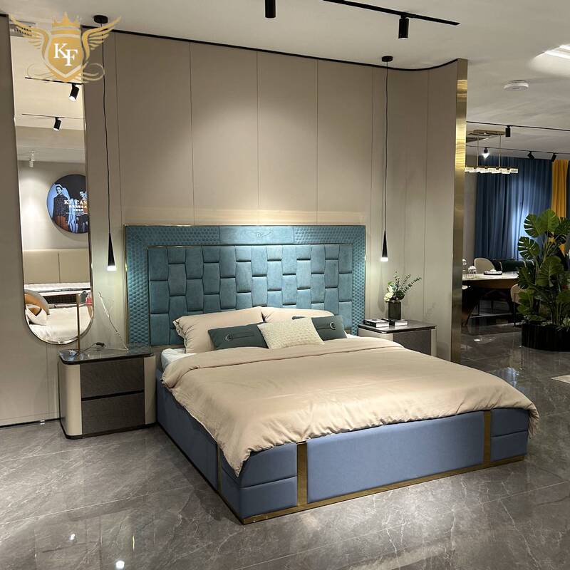 Kefanmei Villa's Newest Model Stainless Steel Metal Luxury Leather Bed Designer King-Size Double Bed Kefanmei Villa's Newest Model Stainless Steel Metal Luxury Leather Bed Designer King-Size Double Bed