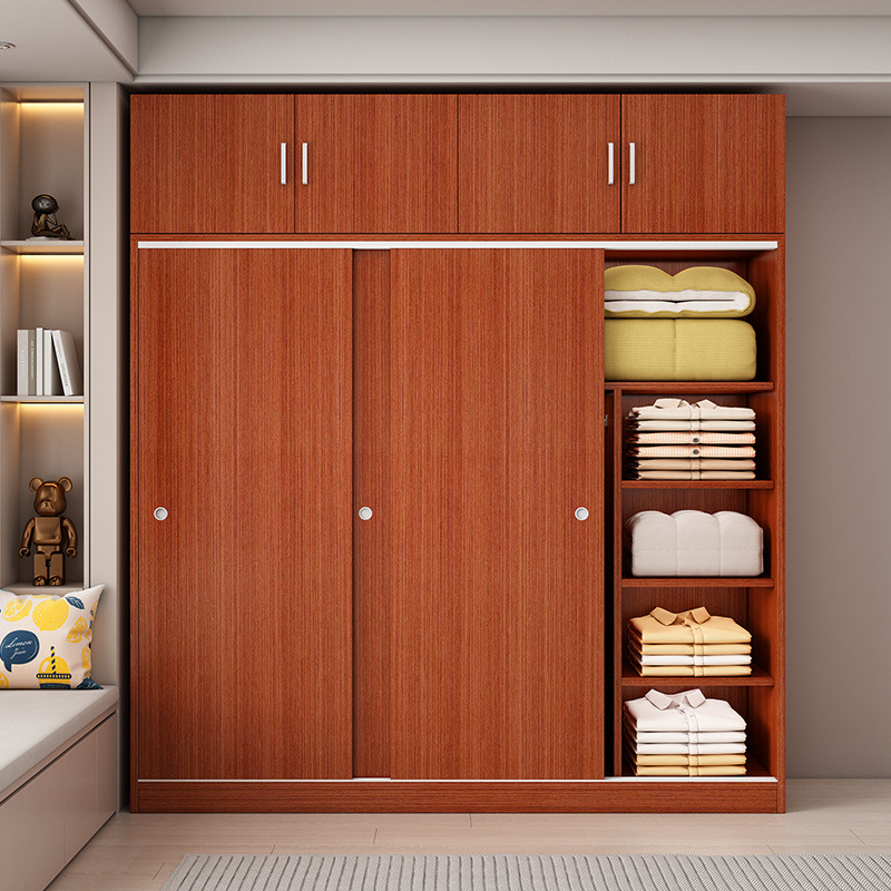 Armario de puerta deslizante dormitorio doméstico fácil de ensamblar armario de alquiler pequeño armario de madera económico image 4