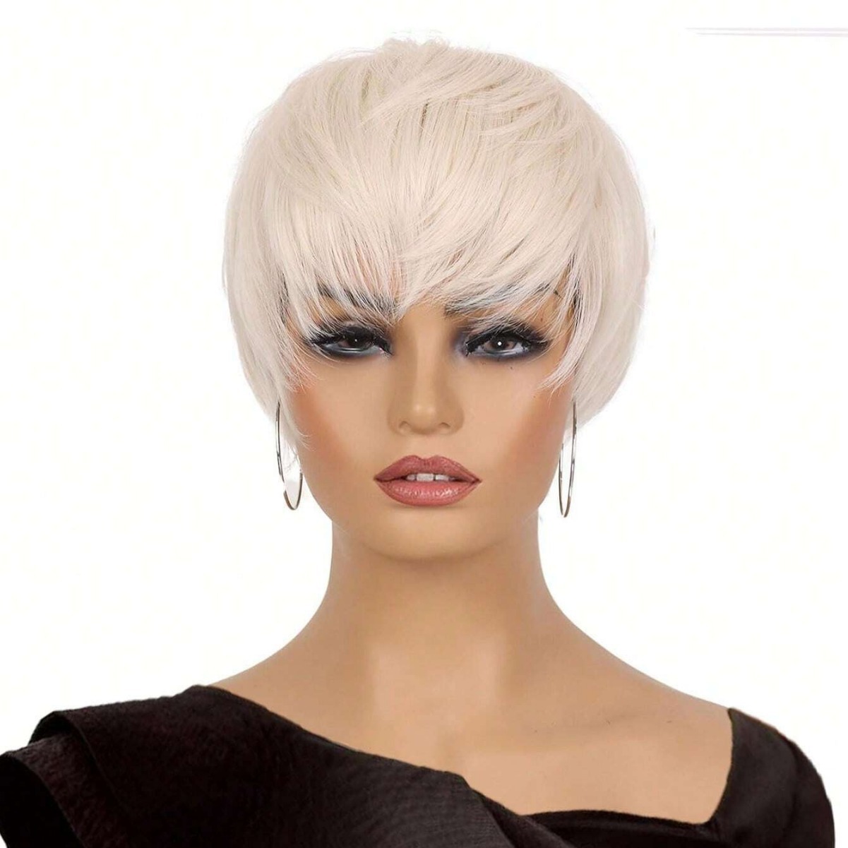 Peluca de pelo sintético para mujer corta rizada gris_voghion.com