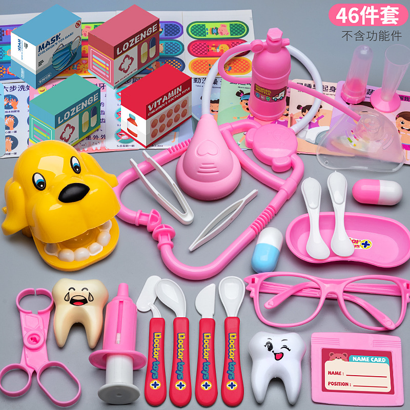 Set de médico infantil, maletín con herramientas, estetoscopio y accesorios para juego educativo.
