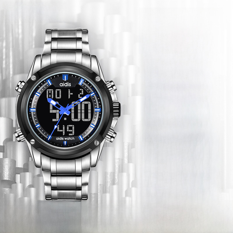 ADDIES多功能钢带手表夜光表盘防水学生户外运动电子表厂家