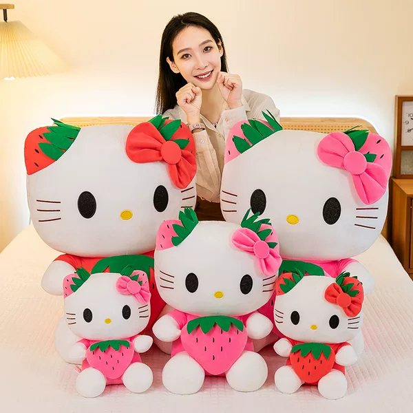 Cross Border Strawberry KT Cat Plush Toy Cute Cady Cat Doll Doll Exchange Doll Girlfriend Holiday Gift