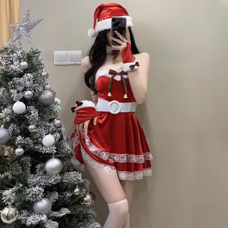 Neu Rot Sexy Weibliche Anker Plüsch Kleid Party Weihnachten_voghion.com