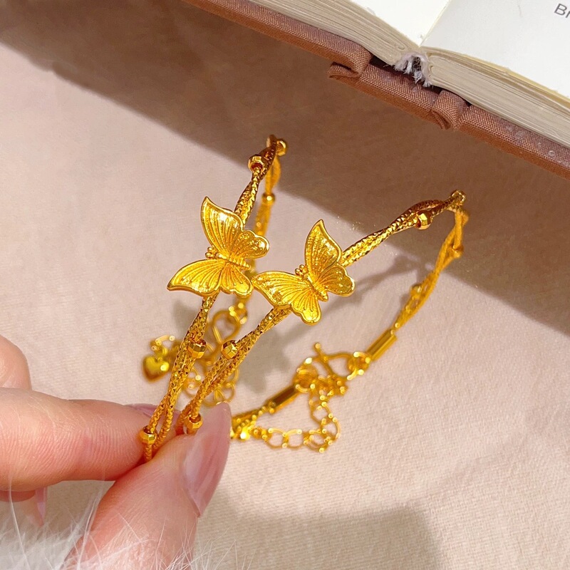 Sand Gold Jewelry New Chinese Style Gold Thread Flower Butterfly Wrap Bracelet for Women Niche Design Butterfly Dance Chant Open Bracelet Chain